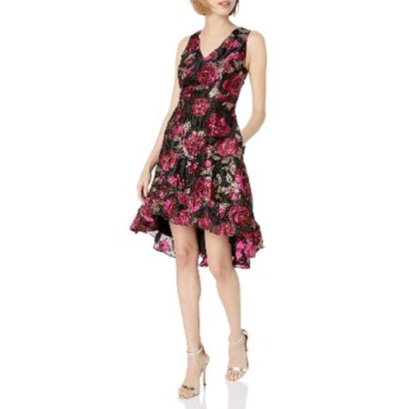RACHEL Rachel Roy Sleeveless Floral Metallic Jacquard High-Low Dress Size 8 NWT - Picture 1 of 8